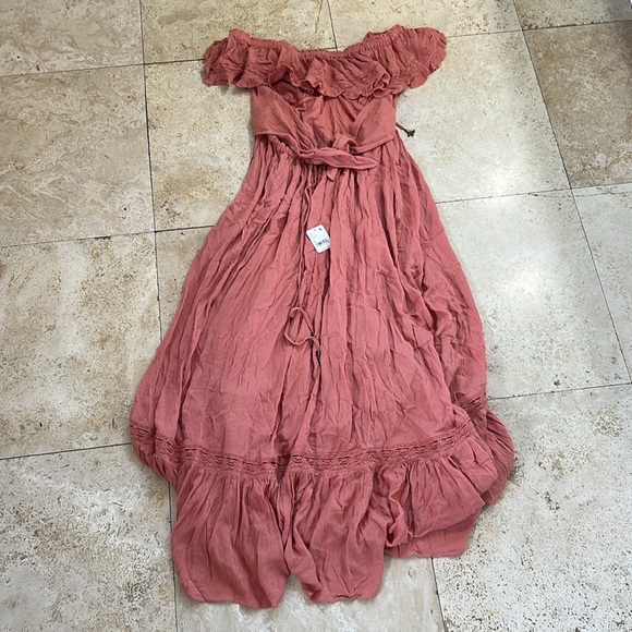 NWT Free People Moonlight Ocean Maxi Dress Off Shoulders Orange Red Boho S - Picture 4 of 6